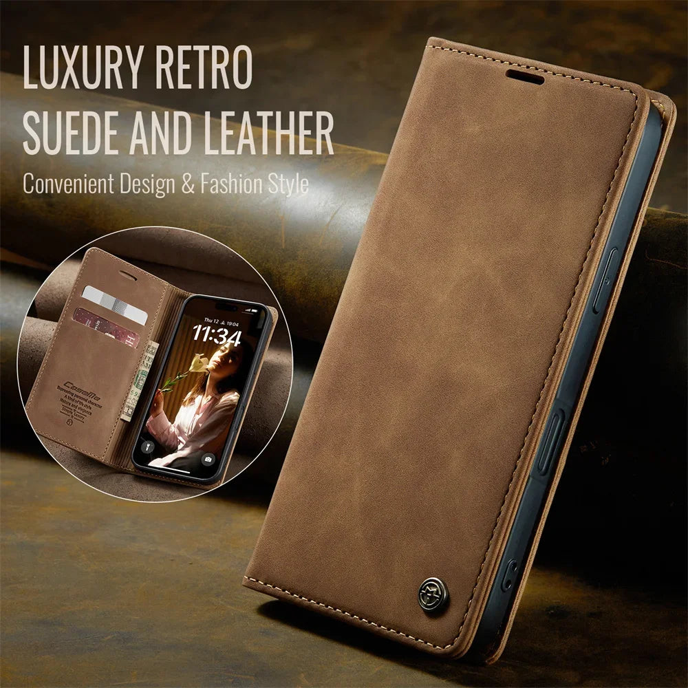 FF15.8-17.8 Case for iPhone 16 15 14 13 12 11 Pro Max Leather Kickstand Card Holder Pocket Stand Flip Magnetic Stand Flip Full Phone Cover