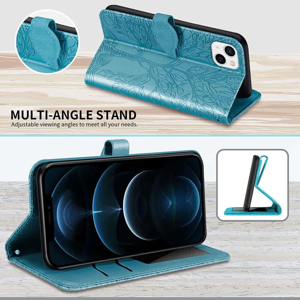 FF20.8-22.8 Leather Flip Case For Iphone 16 15 14 Plus 13 12 11 Pro Max Card Wallet Stand Cover