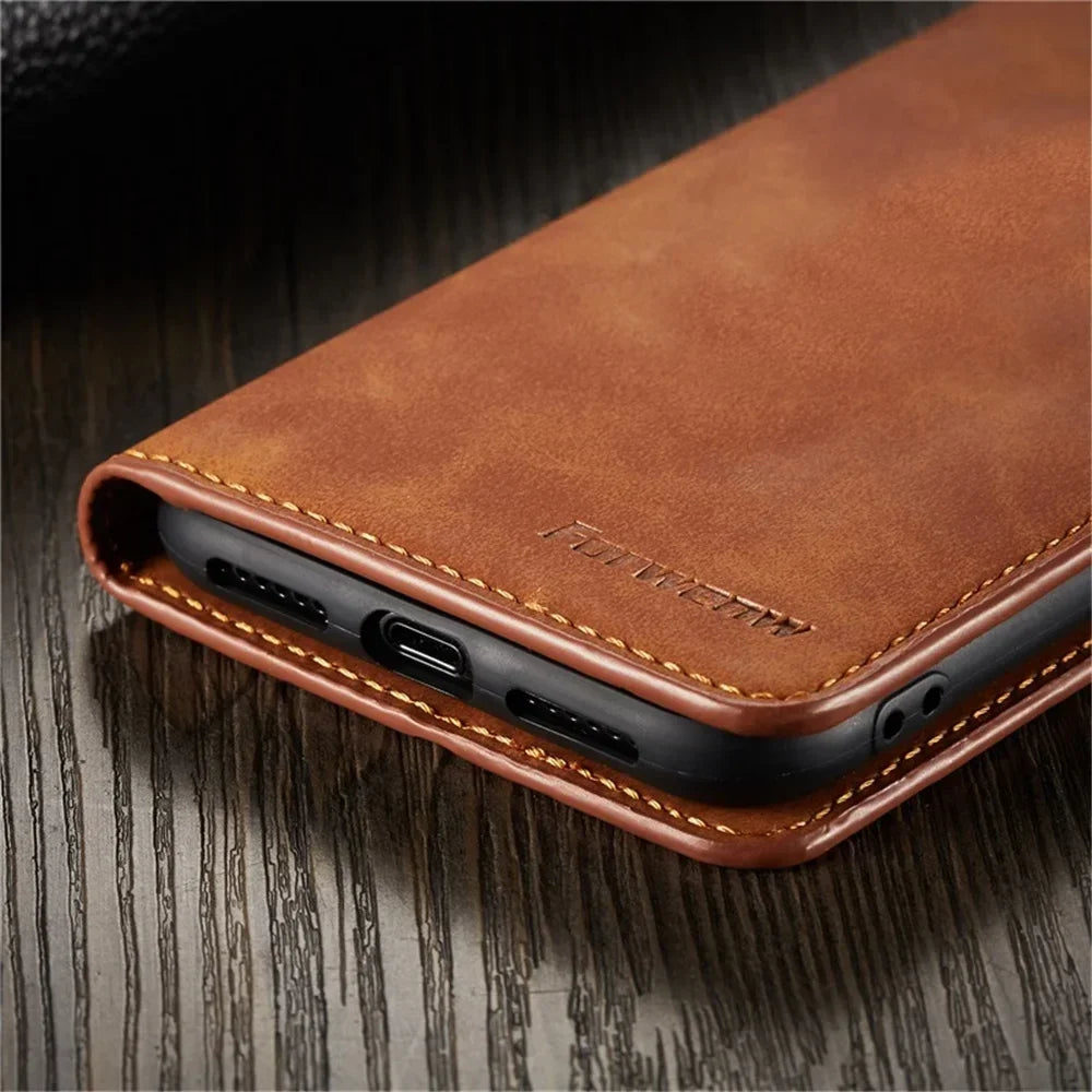 FF15.8 Ultra Thin Leather Case for iPhone 13 12 11 14 15 16 Pro Max Suede Magnetic Flip Cover Phone Wallet