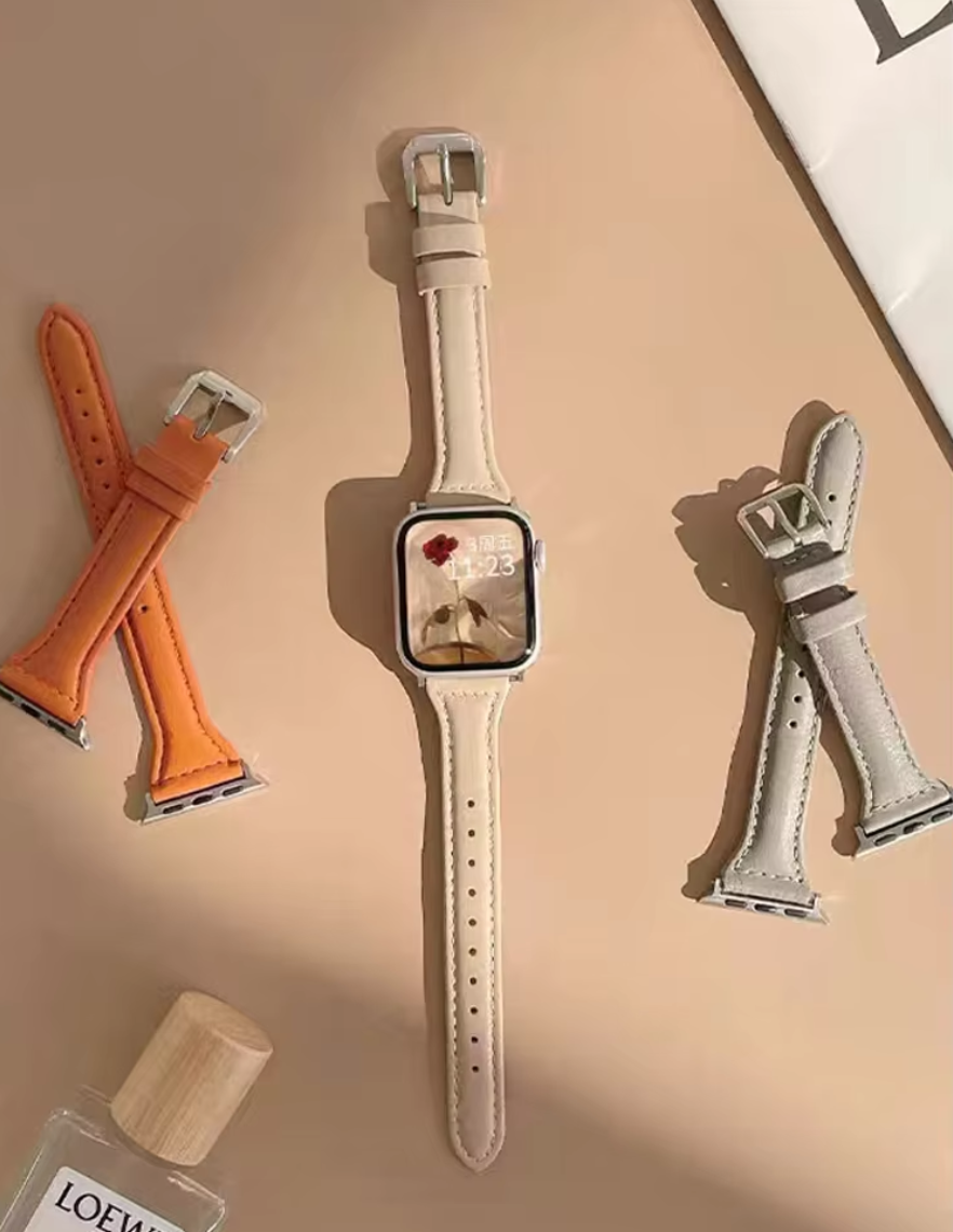 FF15.8-17.8 Slim Leather Strap for Apple Watch band 44mm 45mm 41mm 40mm 38mm wrist women bracelet iWatch serie