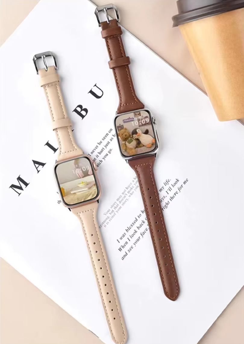 FF15.8-17.8 Slim Leather Strap for Apple Watch band 44mm 45mm 41mm 40mm 38mm wrist women bracelet iWatch serie