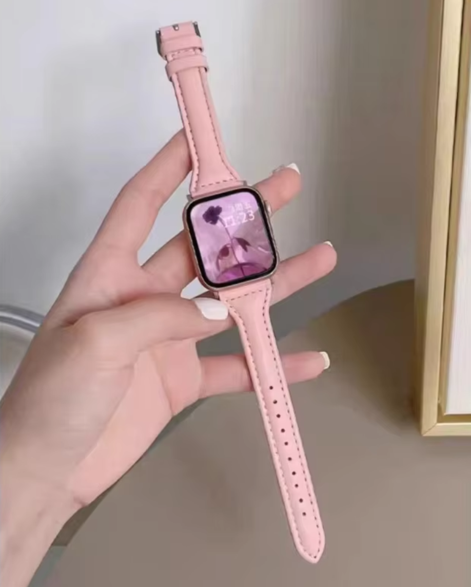 FF15.8-17.8 Slim Leather Strap for Apple Watch band 44mm 45mm 41mm 40mm 38mm wrist women bracelet iWatch serie