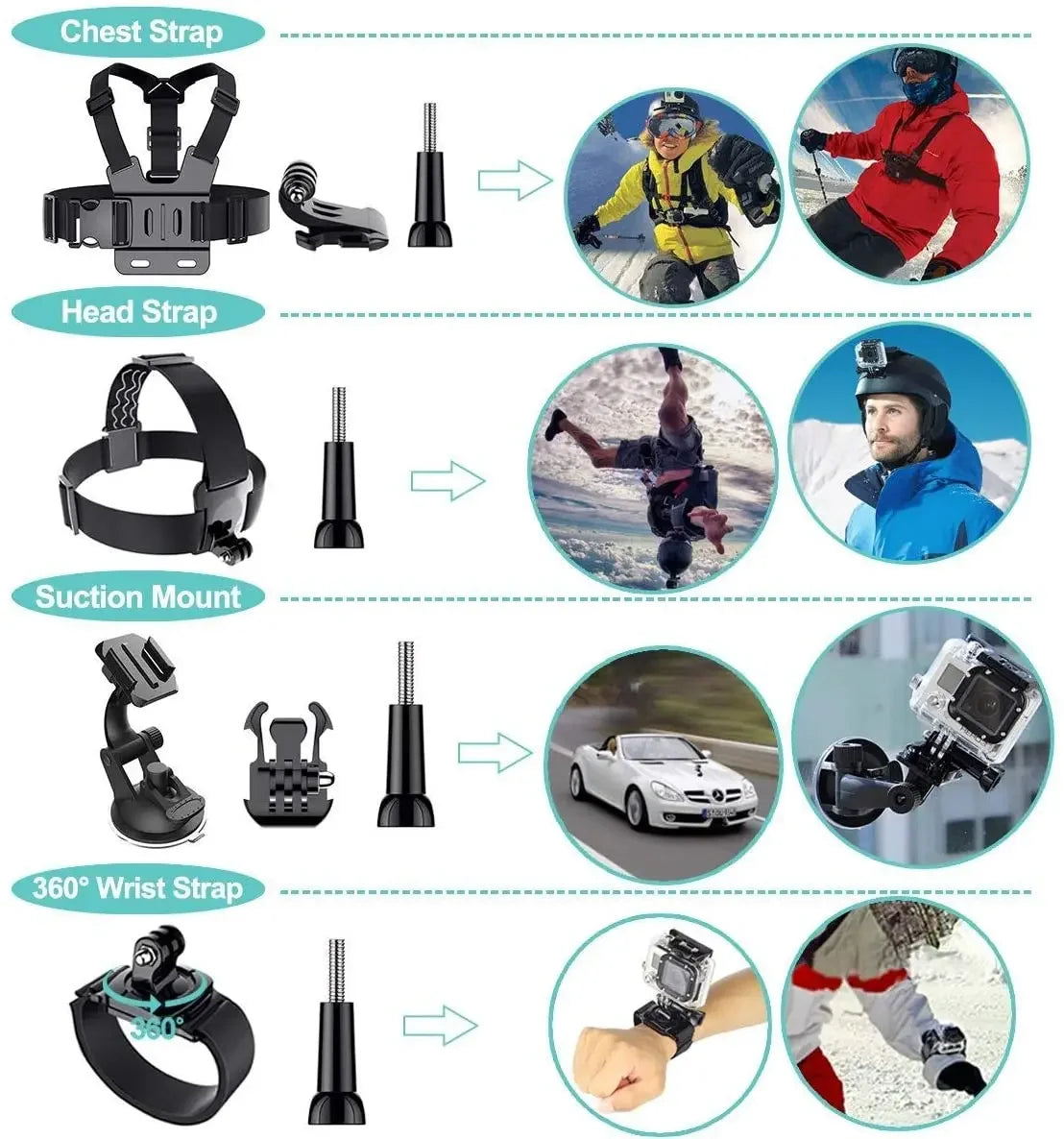 FF46.8 Action camera Accessories For Gopro Hero For Suction Cup For Glass Mount 4k Case Helmet