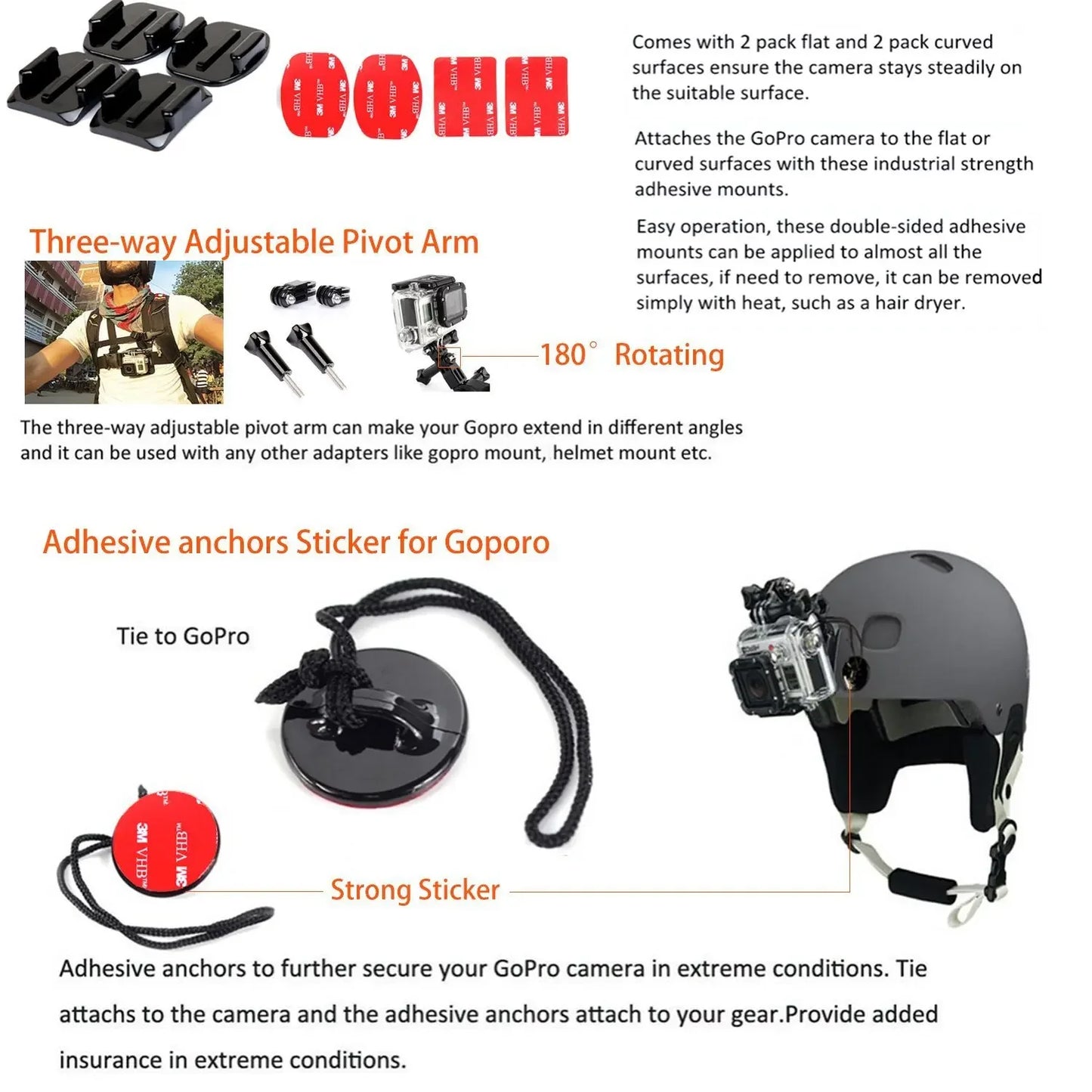 FF13.8-21.8 Action camera Tripod accessories  For Gopro Hero Set Helmet Extension Arm Mount Kit Curved Selfie Stick For Xiaomi for Sjcam