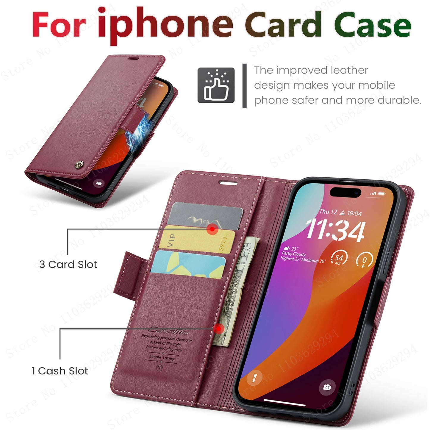 FF17.8 Card holder Wallet cover With Leather Phone Case For Iphone 16 15 14 13 12 11Pro Max Case Iphone