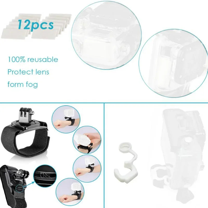 FF62.8 Kit for Gopro Hero Action Camera Installation Accessory Chest Strap Head Strap Monopod Tripod Adapter for SJCAM