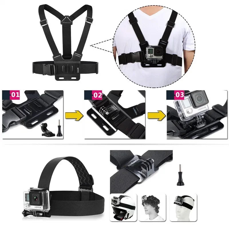 FF36.8 Kit for Gopro Hero Head Strap Wrist Strap Mount Selfie Stick for SJCAM Action Camera Accessories