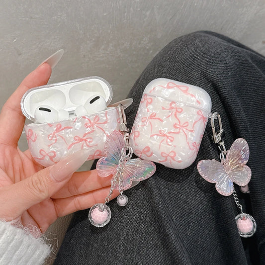 FF13.8 For Airpods 4 3 2 1 Case Cute Glitter Bow knot Shell pattern Crystal Soft Clear Earphone Cover For Airpods Pro 2 2nd Protective