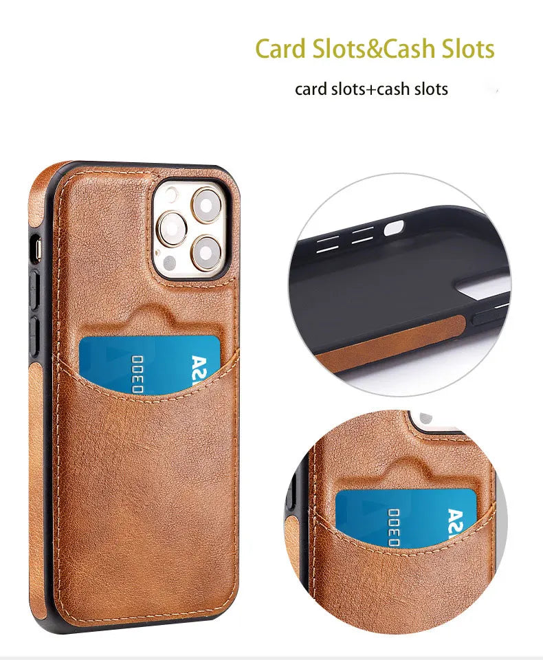 FF14.8-16.8 Fashion Wallet Credit Card Slot Back Cover For iPhone 12 13 14 15 16 Pro Max PU Leather Case