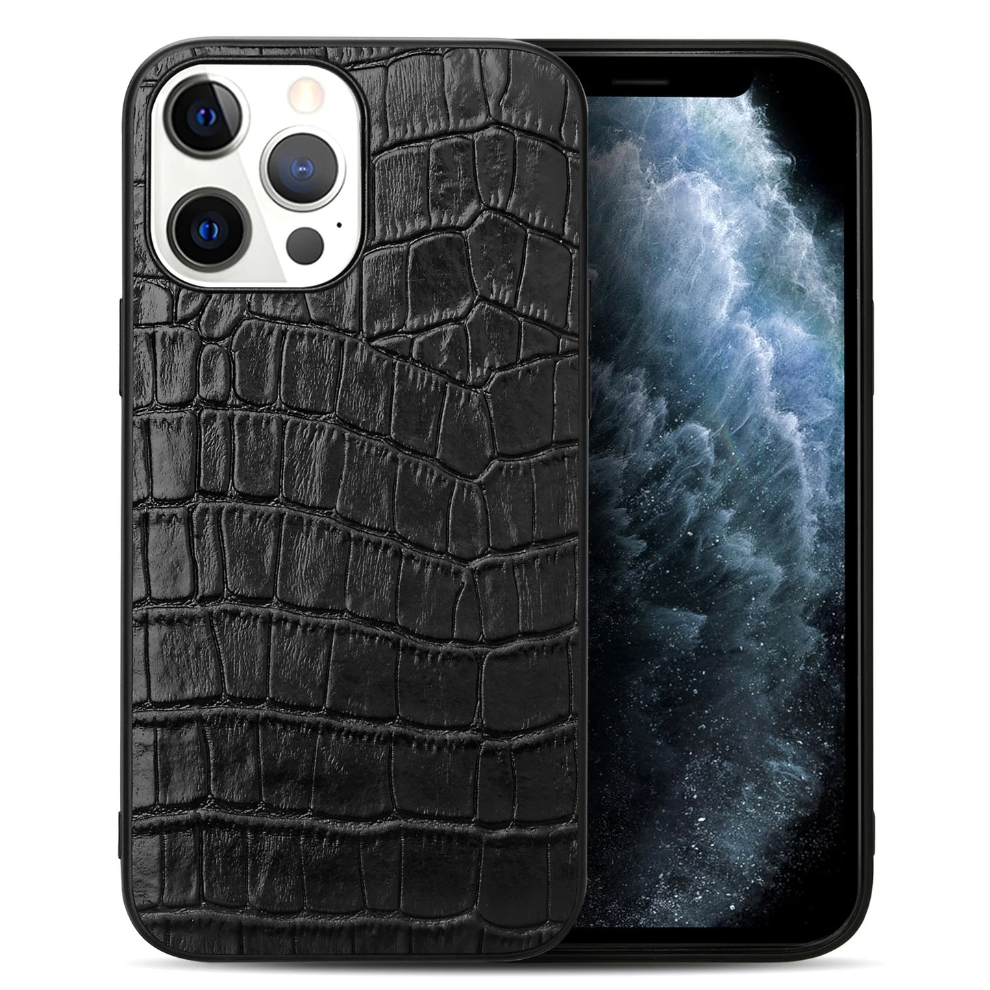 FF12.8 -14.8 Ultra Thin Crocodile Genuine Leather Case For iPhone 15 16 14 13 11 12 Pro Max 7 8 Plus X XR XS Shockproof Cover