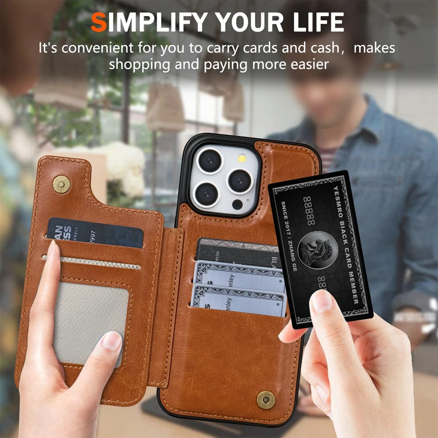 FF13.8-15.8 Wallet RFID Blocking Layer Protect Anti-Theft Magnetic Leather Case For iPhone 16 15 14 13 Pro Max