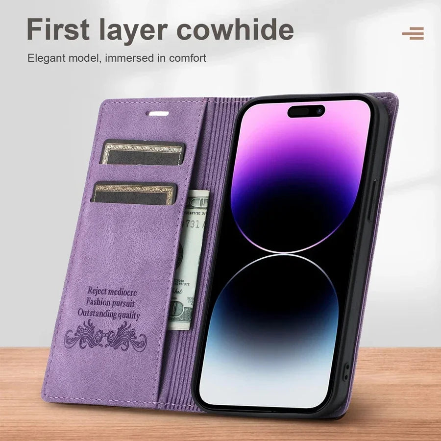 FF18.8 Wallet Skin Friendly Magnetic Flip With Card Slot Leather Case For iPhone 16 Pro Max 15 14 13