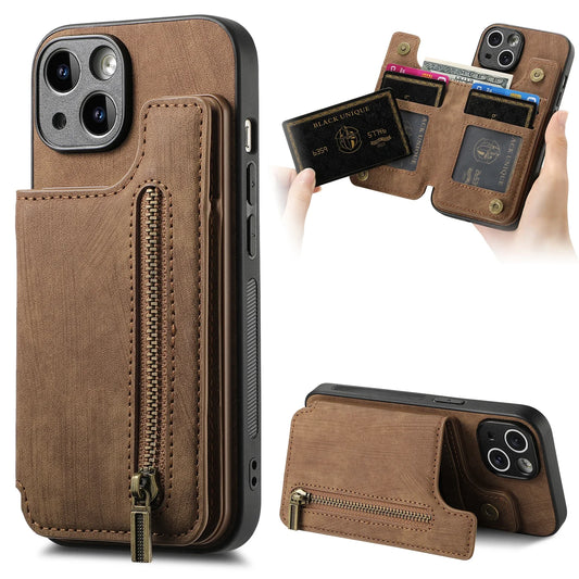 FF18.8-20.8 Zipper Cards Solt Wallet Leather Case For iPhone 16 15 14 13 12Pro Max Pocket Magnetic Double Buckle Cover